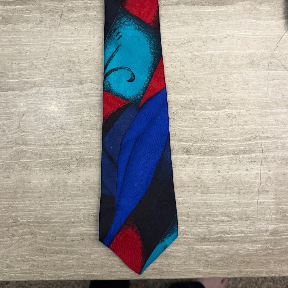 Zylos George Machado Silk Tie Print Abstract Multi-Colored Extra Long 63" Tie